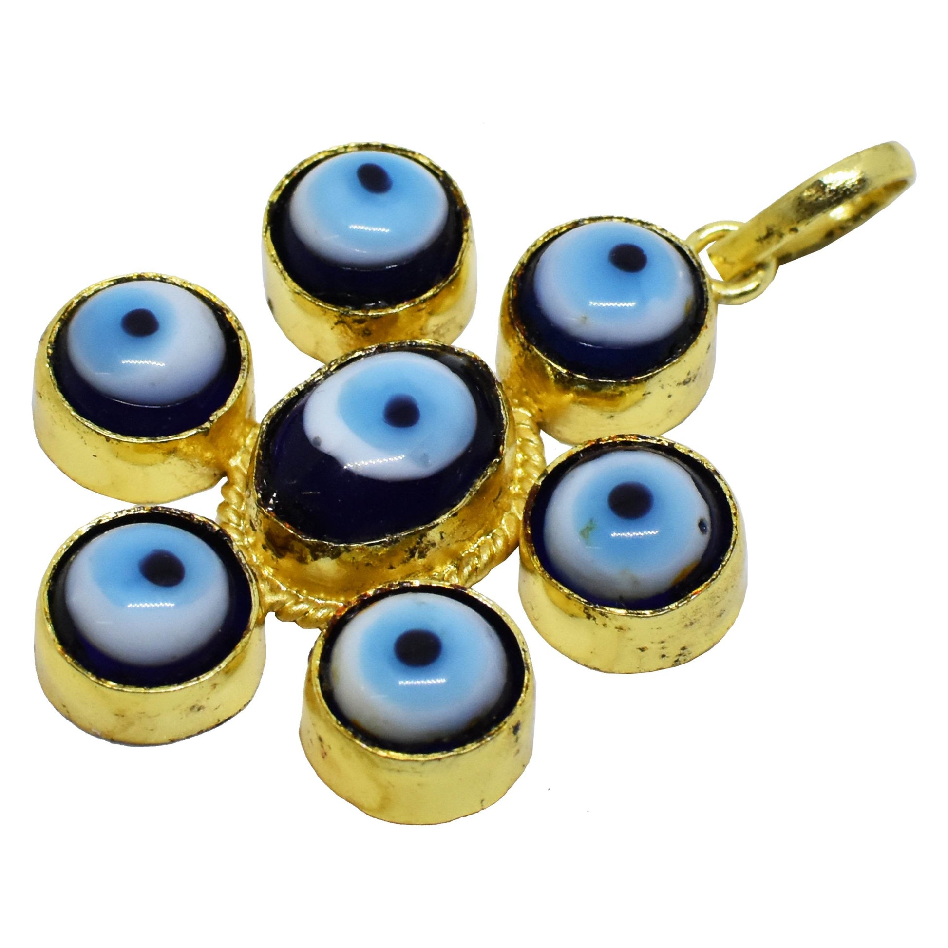 Seven Evil Eye Nazar Protection Pendant – Gold Plated - Aemorio