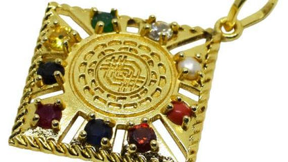 🪷 Navratana Sri Yantra Square Pendant – Divine Energy in Style Enhance your life with sacred geometry and powerful gemstones - Aemorio