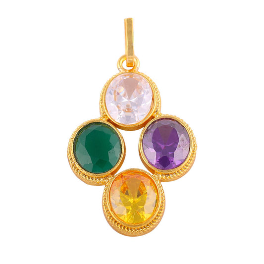 Zircon Blue Sapphire Yellow Sapphire & Emerald Stone Pendant Gold Plated - Aemorio