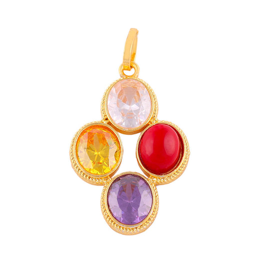Zircon Coral Blue Yellow Sapphire Pendant Gold-Plated - Aemorio
