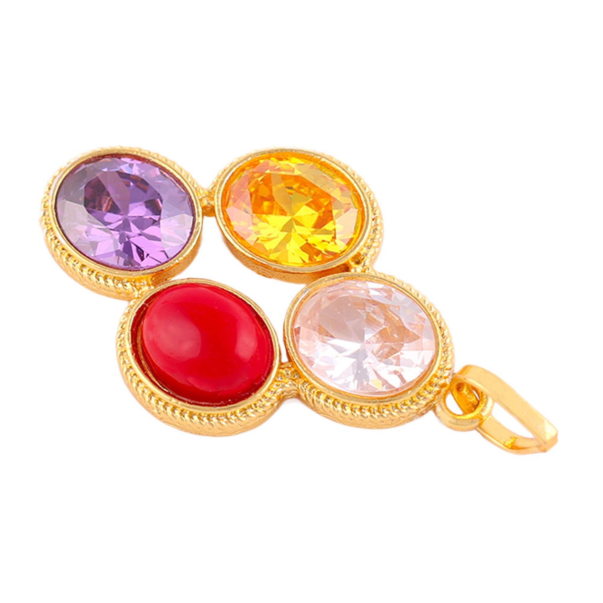Zircon Coral Blue Yellow Sapphire Pendant Gold-Plated - Aemorio