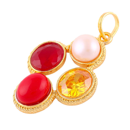 Pearl Yellow Sapphire Coral Ruby Stone Pendant - Gold Plated - Aemorio
