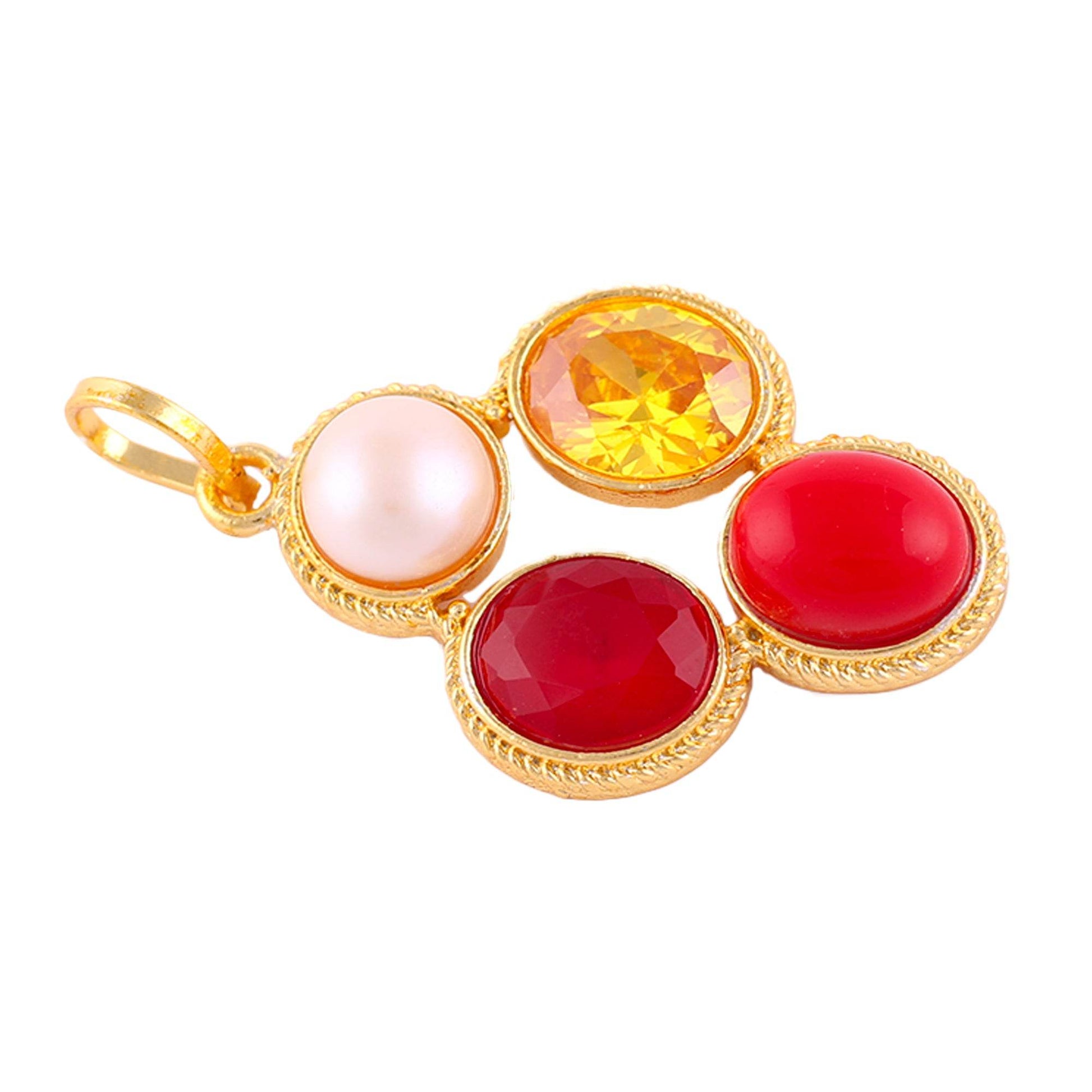 Pearl Yellow Sapphire Coral Ruby Stone Pendant - Gold Plated - Aemorio