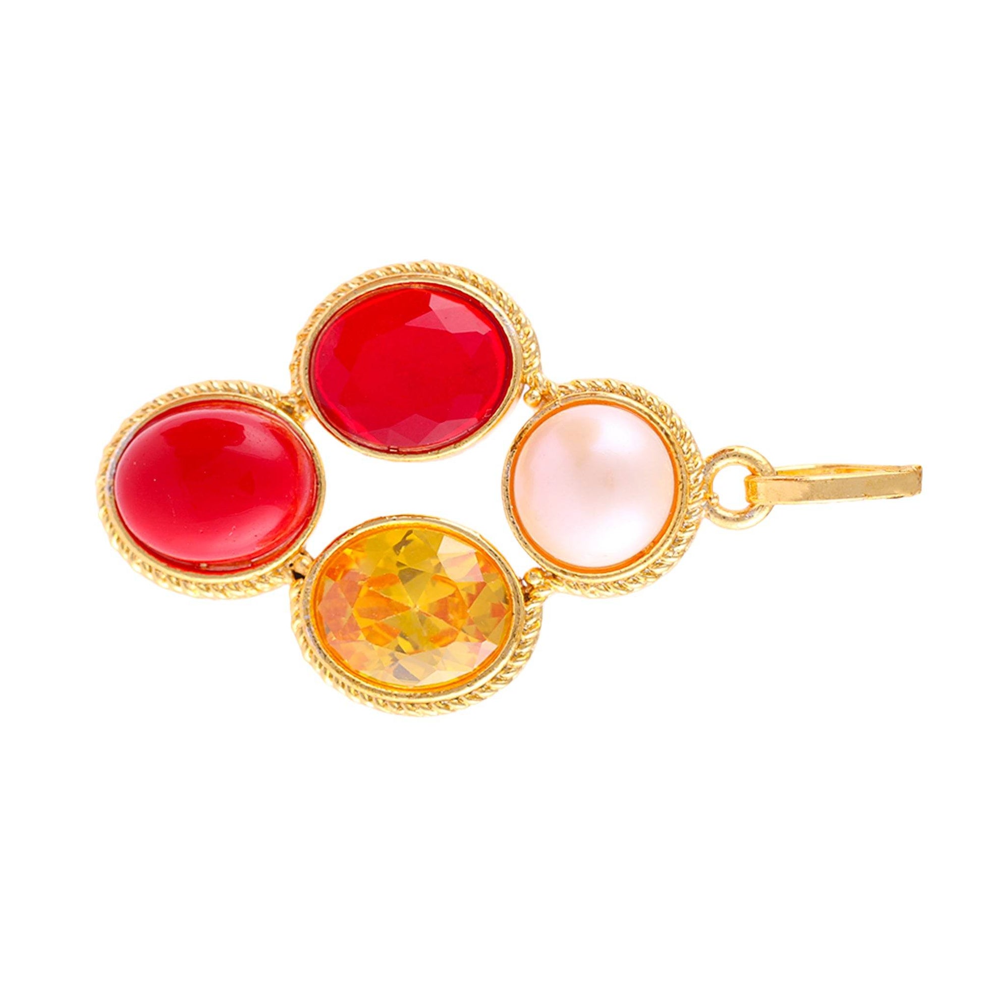 Pearl Yellow Sapphire Coral Ruby Stone Pendant - Gold Plated - Aemorio
