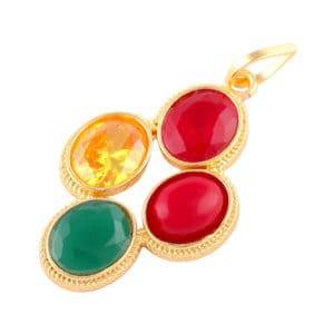 Ruby, Coral, Emerald, Yellow Sapphire Pendant – Gold Plated - Aemorio