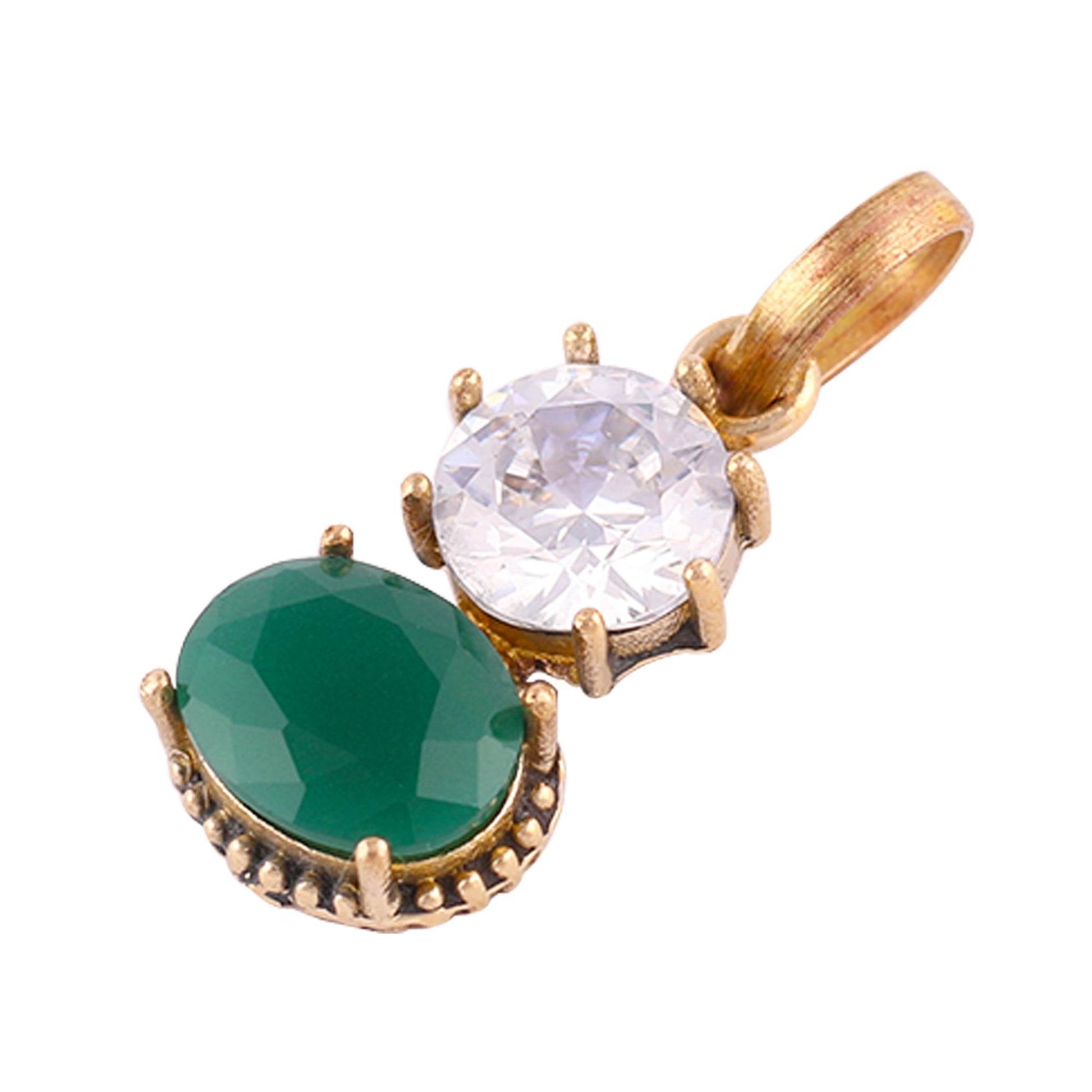 Round Zircon & Oval Emerald Stone Pendant – Gold Plated - Aemorio