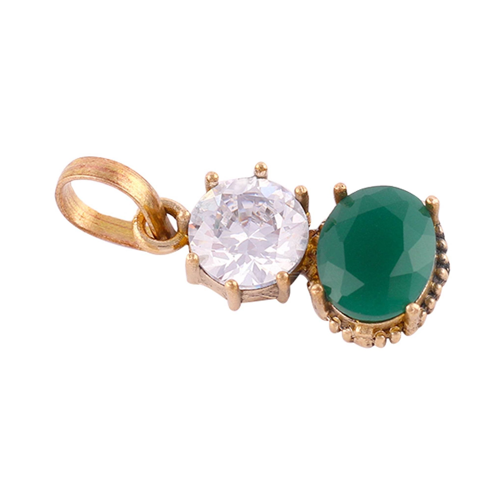 Round Zircon & Oval Emerald Stone Pendant – Gold Plated - Aemorio