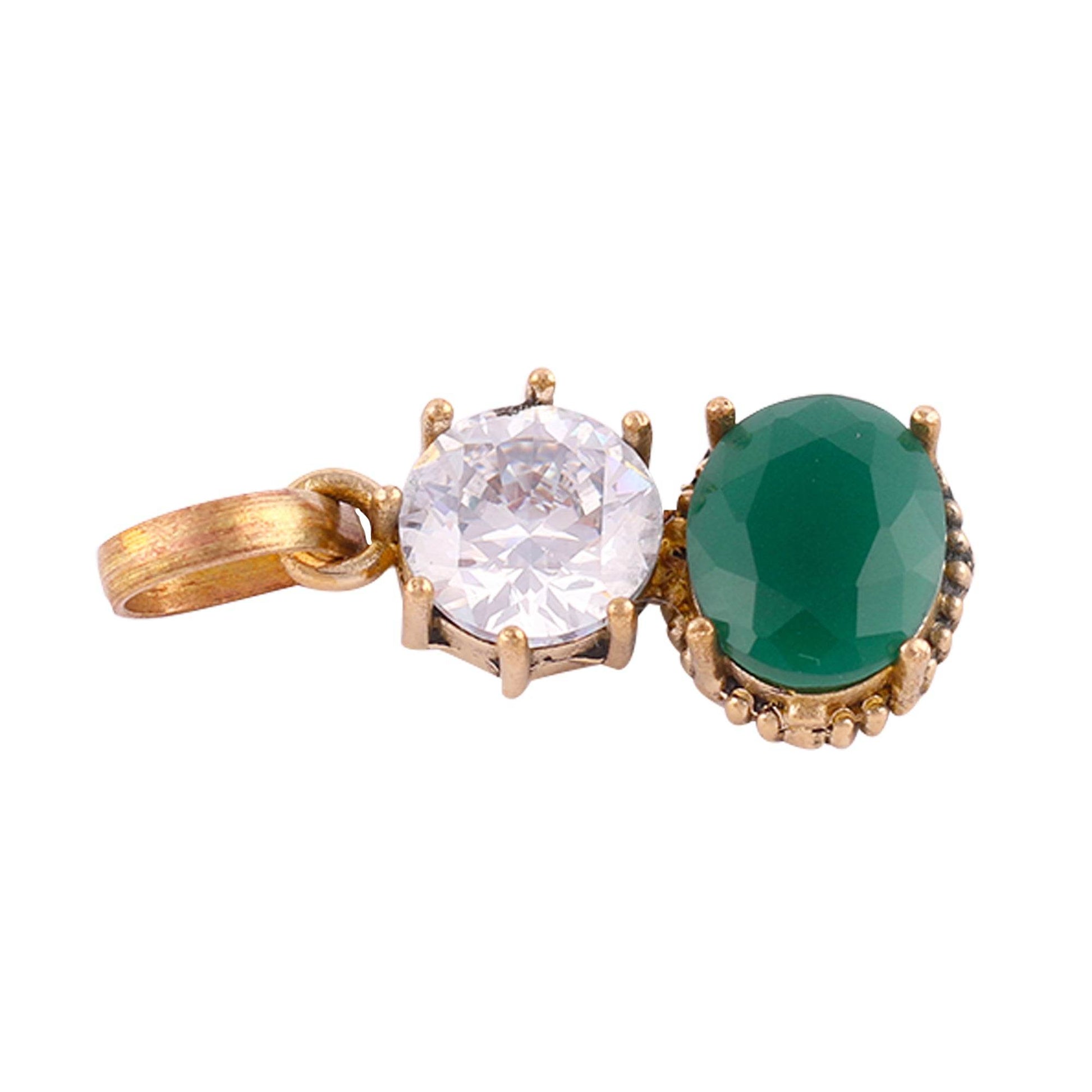 Round Zircon & Oval Emerald Stone Pendant – Gold Plated - Aemorio