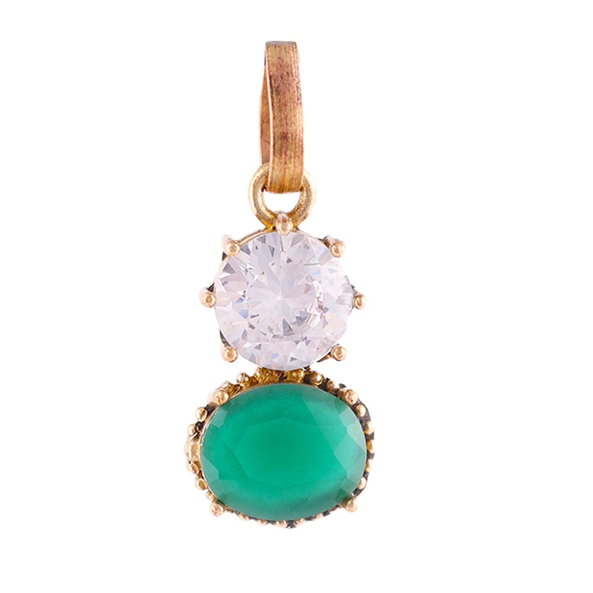 Round Zircon & Oval Emerald Stone Pendant – Gold Plated - Aemorio
