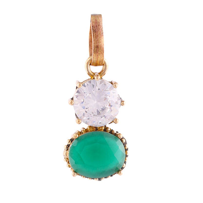 Round Zircon & Oval Emerald Stone Pendant – Gold Plated - Aemorio