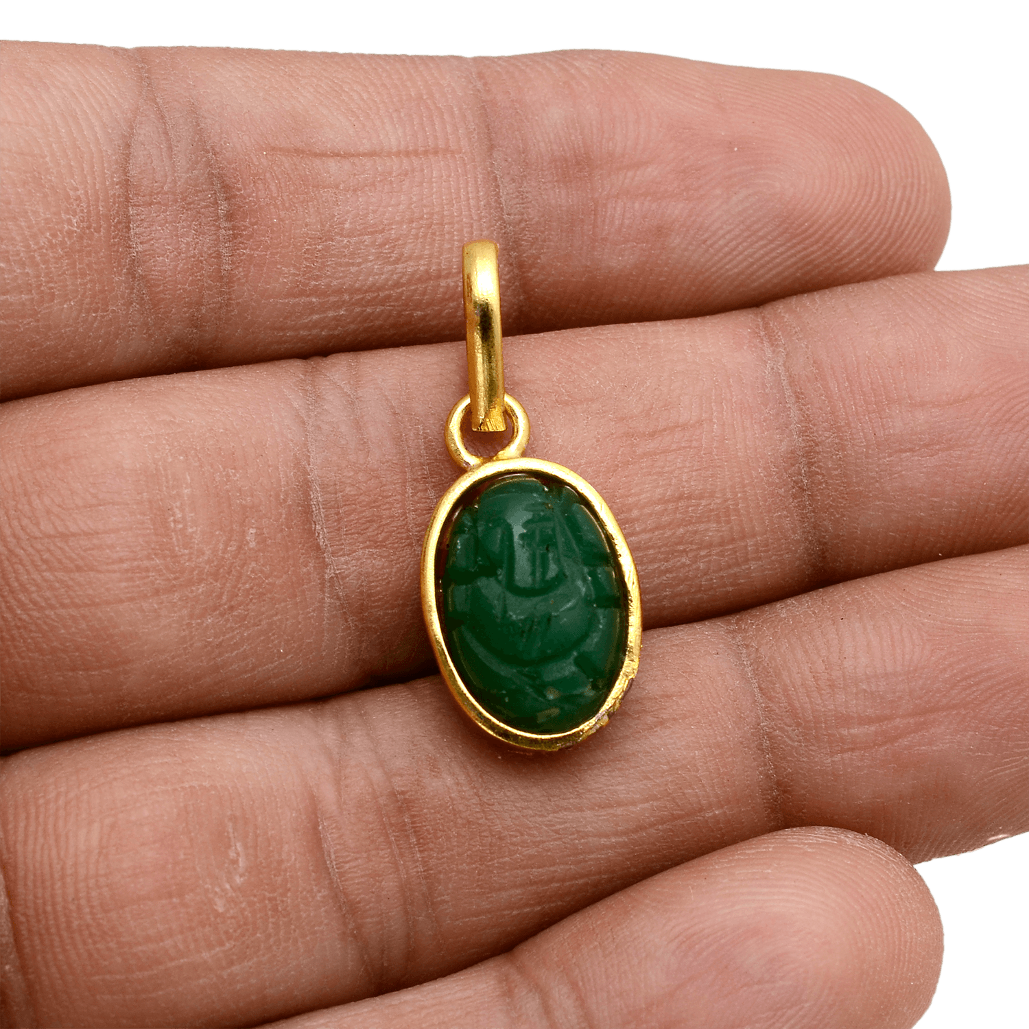 Panchdhatu Ganesha Pendant with Synthetic Emerald Stone - Aemorio