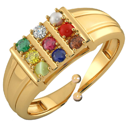Navratna 9 Gemstones Adjustable Ring - Aemorio