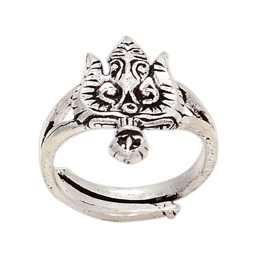 Lord Shiva Trishul Ring in Silver Finish – Panchdhatu - Aemorio