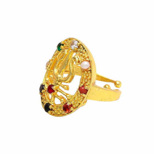 Navaratna Gold Ring for Men with 9 Gemstones - Aemorio