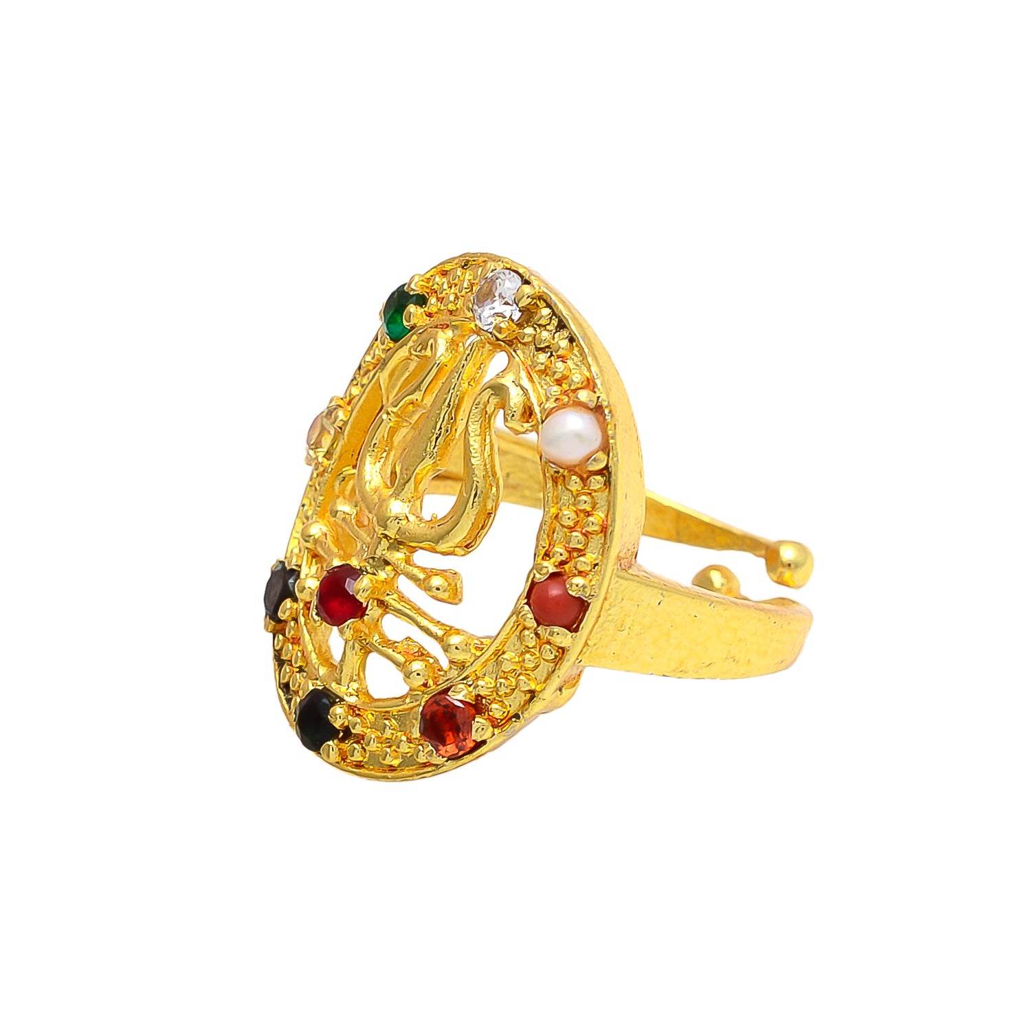 Navaratna Gold Ring for Men with 9 Gemstones - Aemorio