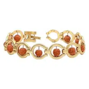 5 Face Rudraksha Bracelet for Men, Fashion Bracelet in Gold Brass