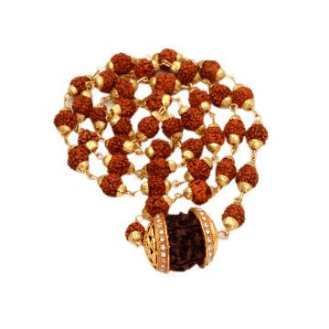 Lord Shiv 5 Face Rudraksha Locket with Panchmukhi Rudraksha Mala Gold-Plated Brass for Men & Women