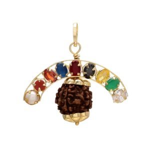Designer Synthetic Navratan/Navgrah Brass Half Moon Shape with Rudraksha Locket/Pendant