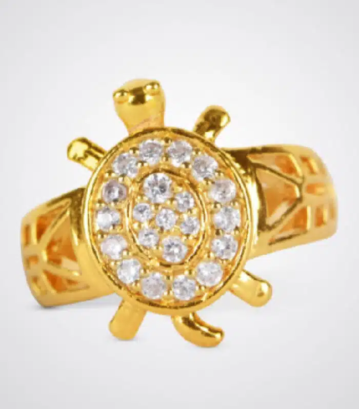 Meru Tortoise Ring/ Turtle Ring/ Kachua Ring made in Panchdhatu Adjustable Ring with studded Zircons