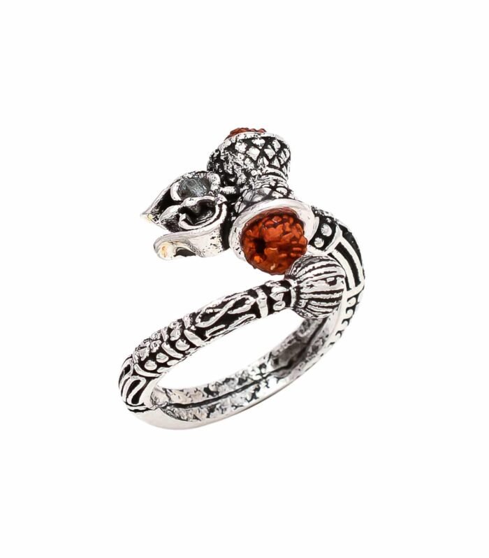 Rudraksha Trishul Damru Oxidised Silver Plated Ring for Men & Women